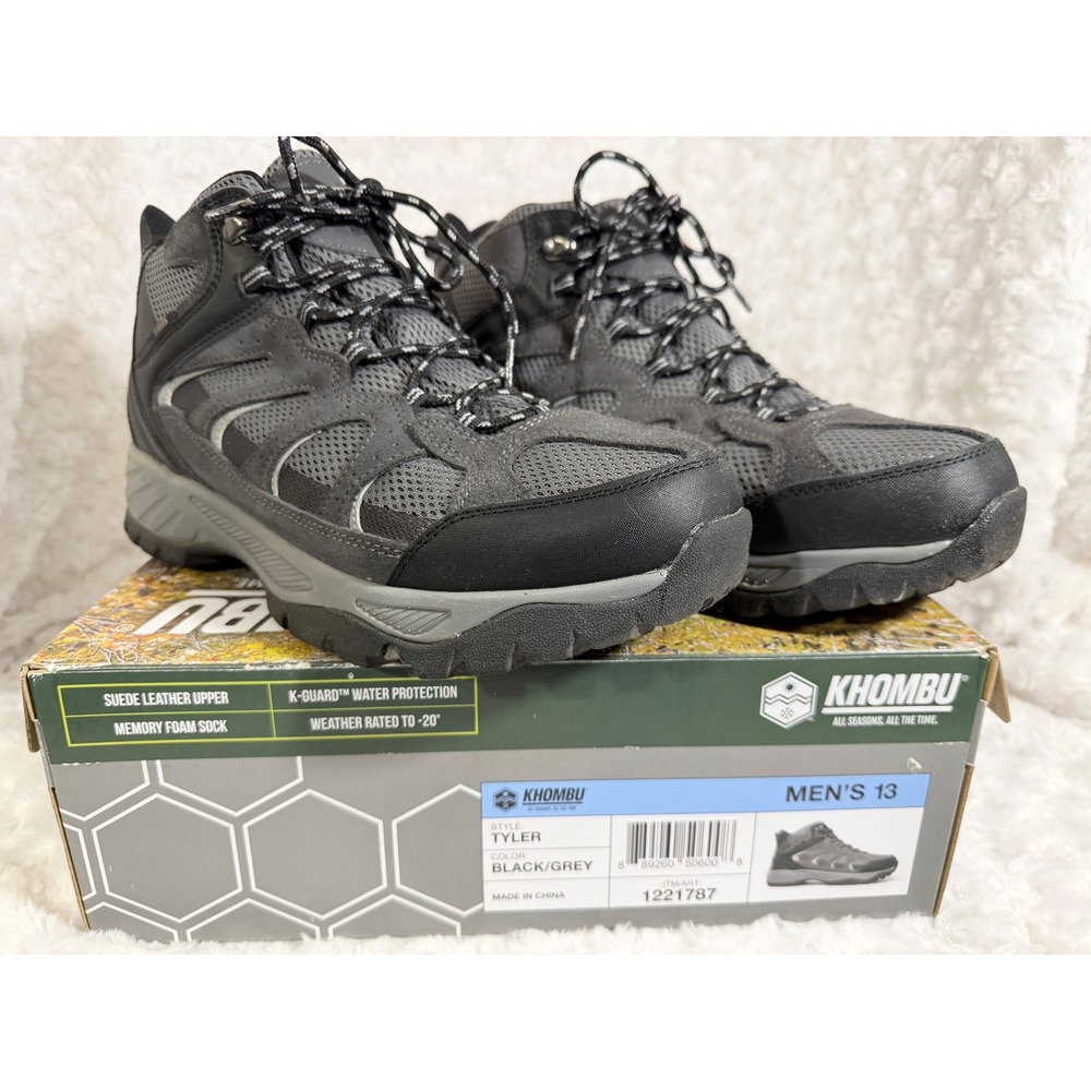 Khombu Tyler Men Size 13 M Hiking Black Grey Suede Waterproof Insulated Boots